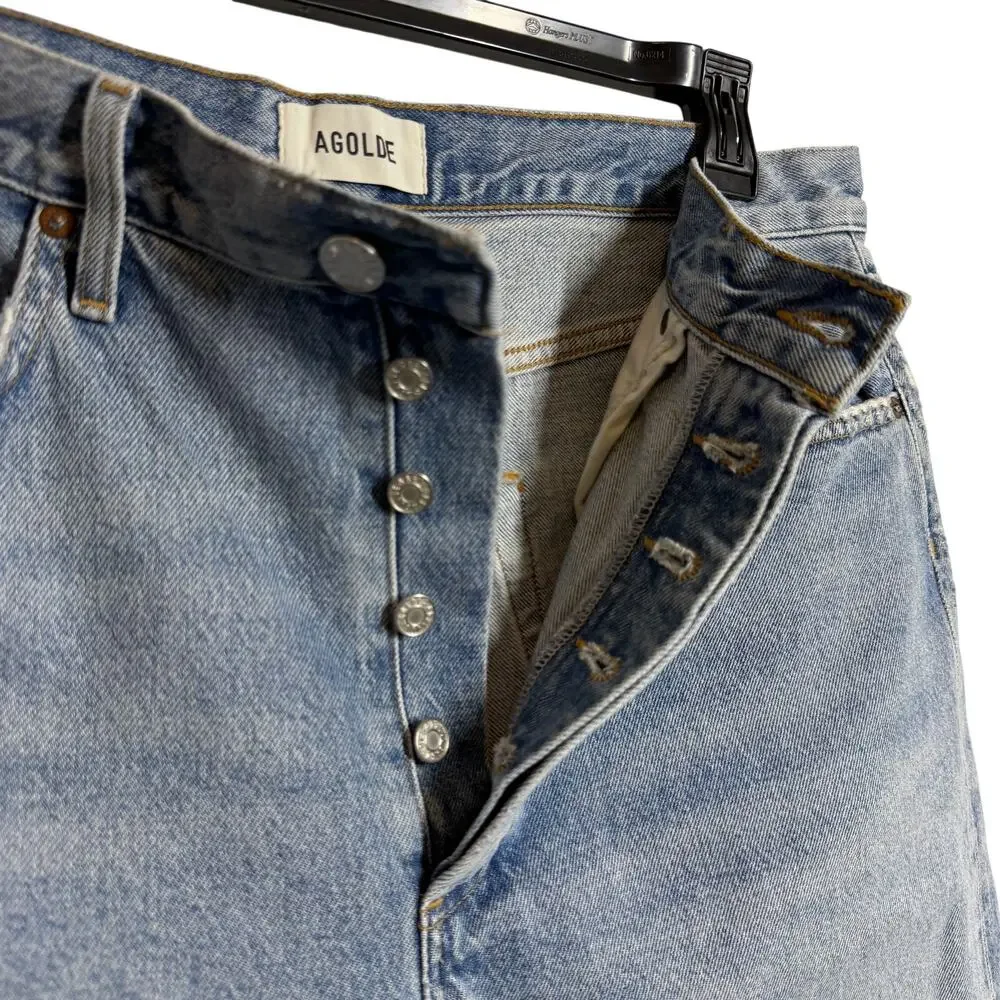 AGOLDE 90s Mid Rise Loose Denim Shorts Raw Hem Bermuda size 30 NWT